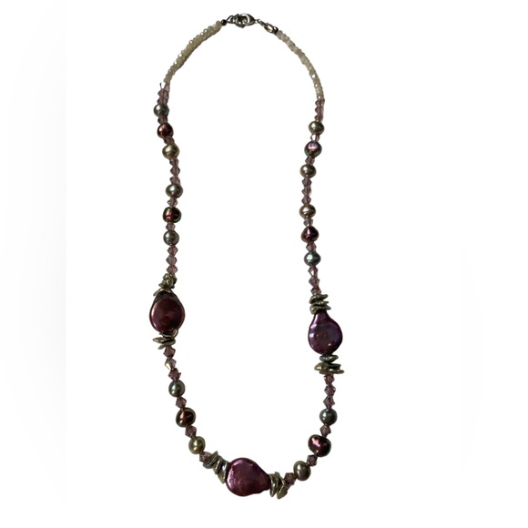Plum Colored Cultured Pearl & Glass Beaded Woman’s Stunning Necklace Jewelry - Picture 10 of 12